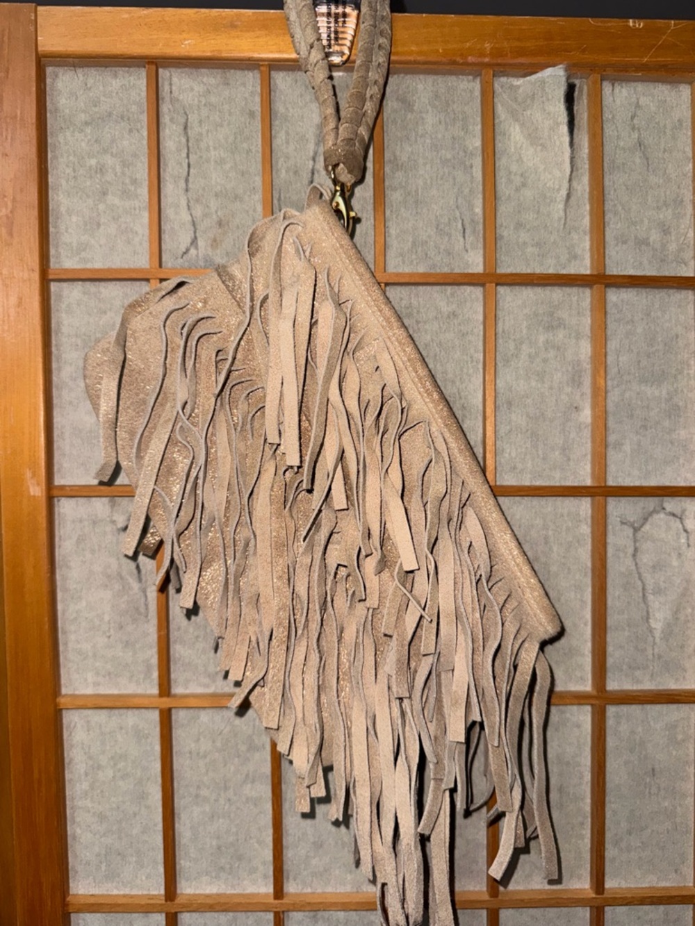 B-Low the Belt Taupe Fringe Wristlet Clutch